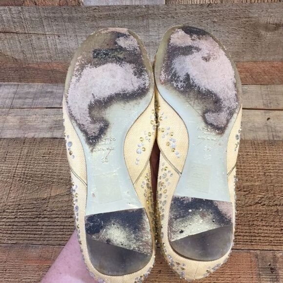 Valentino Garavani Ballet Flats Womens 38 Gold Canvas Crystals Slip On Shoes - Picture 11 of 13